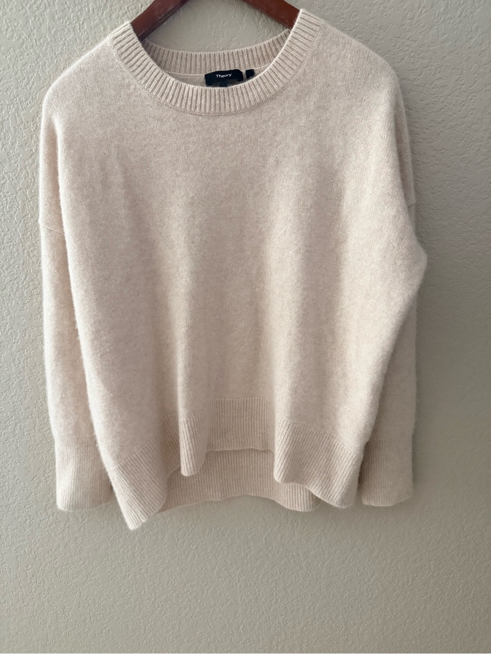 Theory Karenia F 100% Cashmere Relaxed Crewneck Sweater Ivory Size L